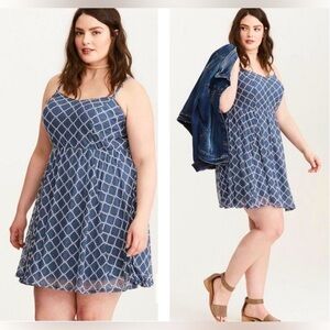 Torrid Blue White Lace Pattern Sleeveless Skater Dress Plus Size 2X
